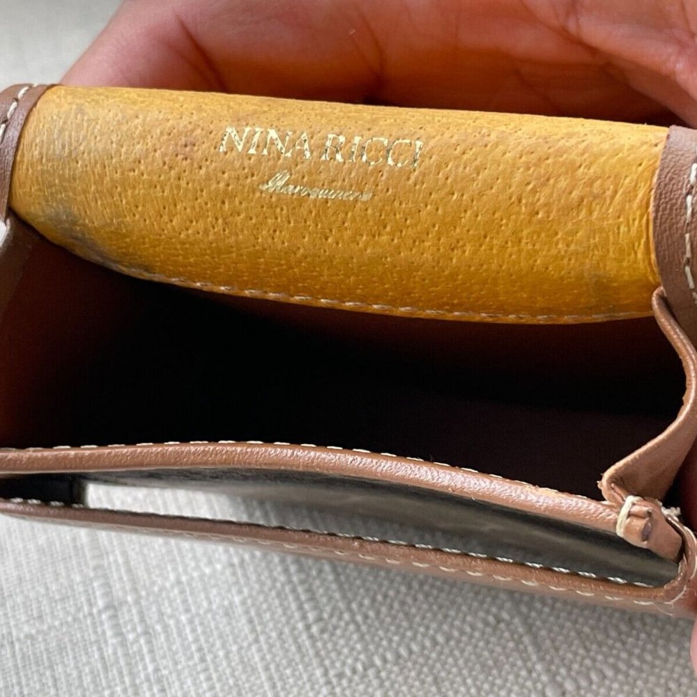 Nina Ricci Vintage Cigarette case/Card case Brown Signature Leather Case - Picture 12 of 12